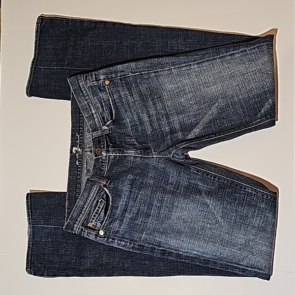7 For All Mankind Blue Jean Denim Pants Straight Leg Whiskering Dark Low-Rise 27 - Picture 1 of 12